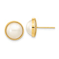 14k 9-10mm White Freshwater Cultured Mabe Pearl Post Earrings, 10.5 x 10.5 mm