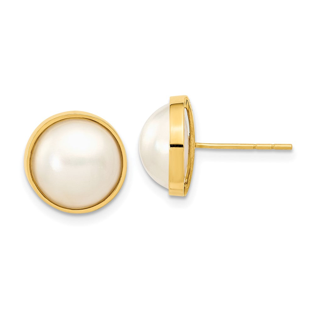 14k 9-10mm White Freshwater Cultured Mabe Pearl Post Earrings, 10.5 x 10.5 mm