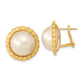 14k 13-14mm White Mabe Saltwater Cultured  Pearl Omega Back Earrings, 18 x 18 mm