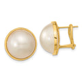 14k 14-15mm White Mabe Saltwater Cultured Pearl Omega Back Earrings, 15.5 x 15.5 mm