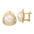 14k 12-13mm White Mabe Saltwater Cultured Pearl and .06 Carat Diamond Omega Back Earrings, 0.06 ct, 18.4 x 17.5 mm