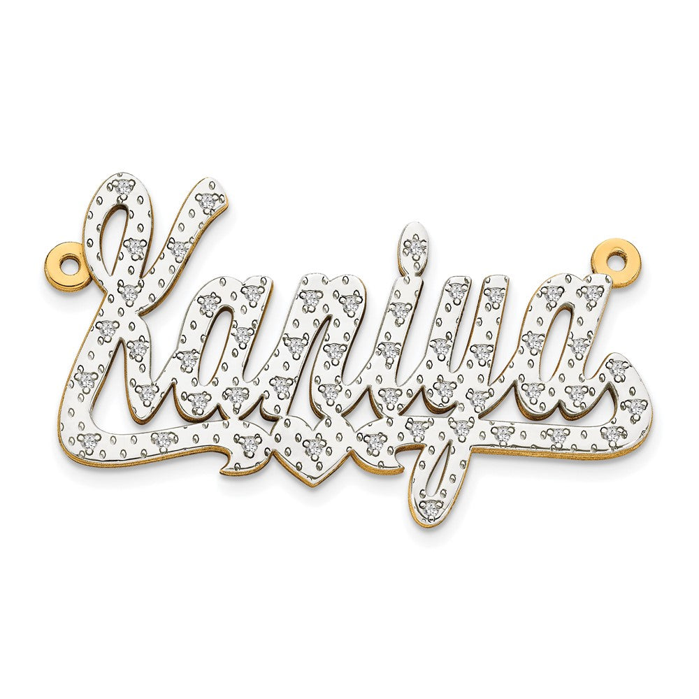 14k Yellow Gold and Rhodium 3D Diamond with Heart Name Plate, 0.2 ct