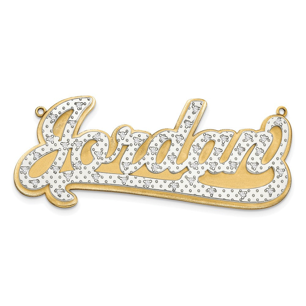 14k Yellow Gold and Rhodium 3D Diamond Name Plate, 0.2 ct