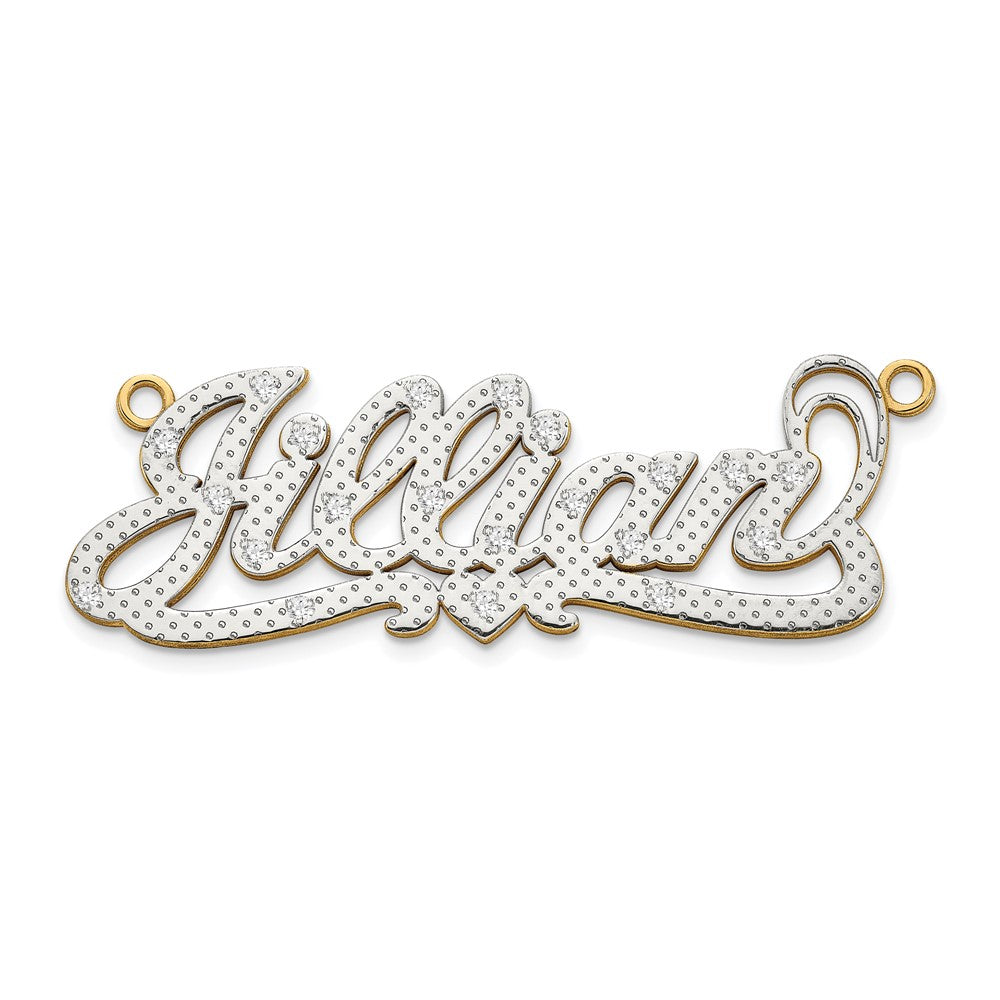 14k Yellow Gold and Rhodium 3D Diamond with Heart Name Plate, 0.05 ct, 4.44 g