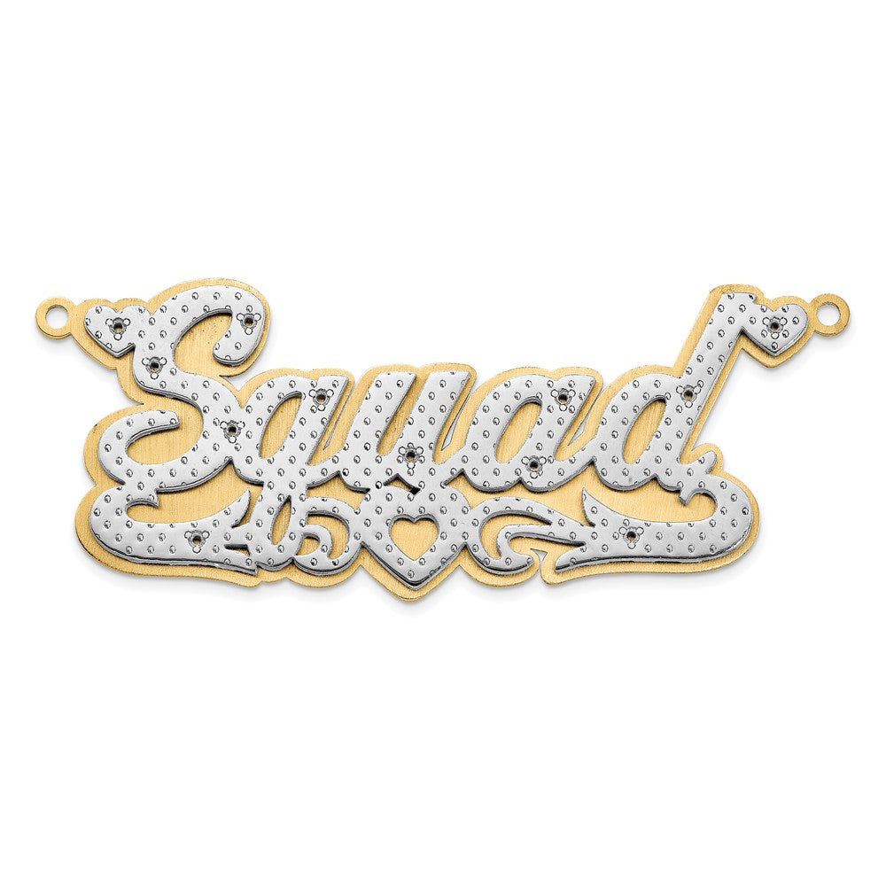 14k Yellow Gold and Rhodium 3D Diamond with Heart Name Plate, 0.05 ct, 5.02 g