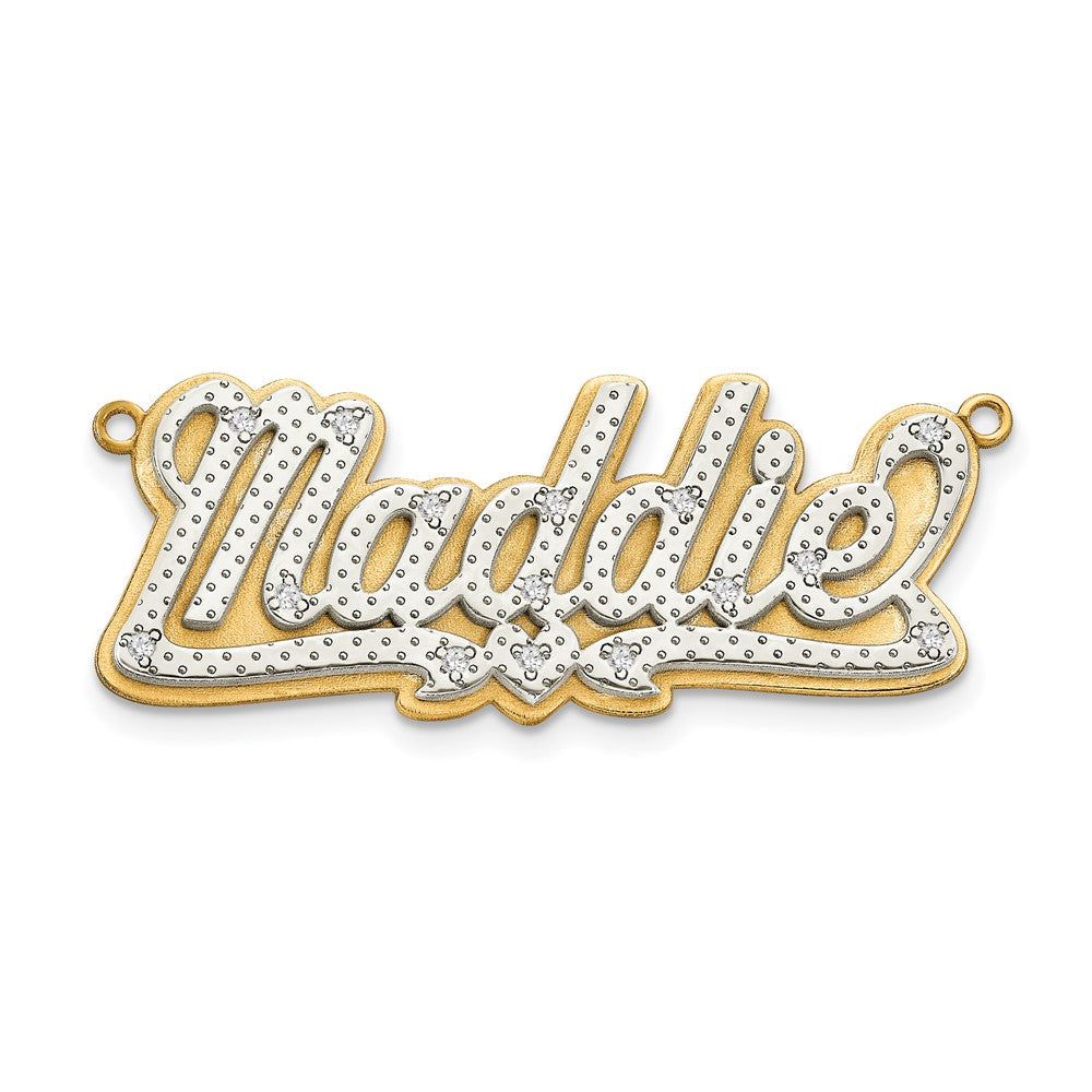 14k Yellow Gold and Rhodium 3D Diamond Name Plate, 0.05 ct, 2.33 g