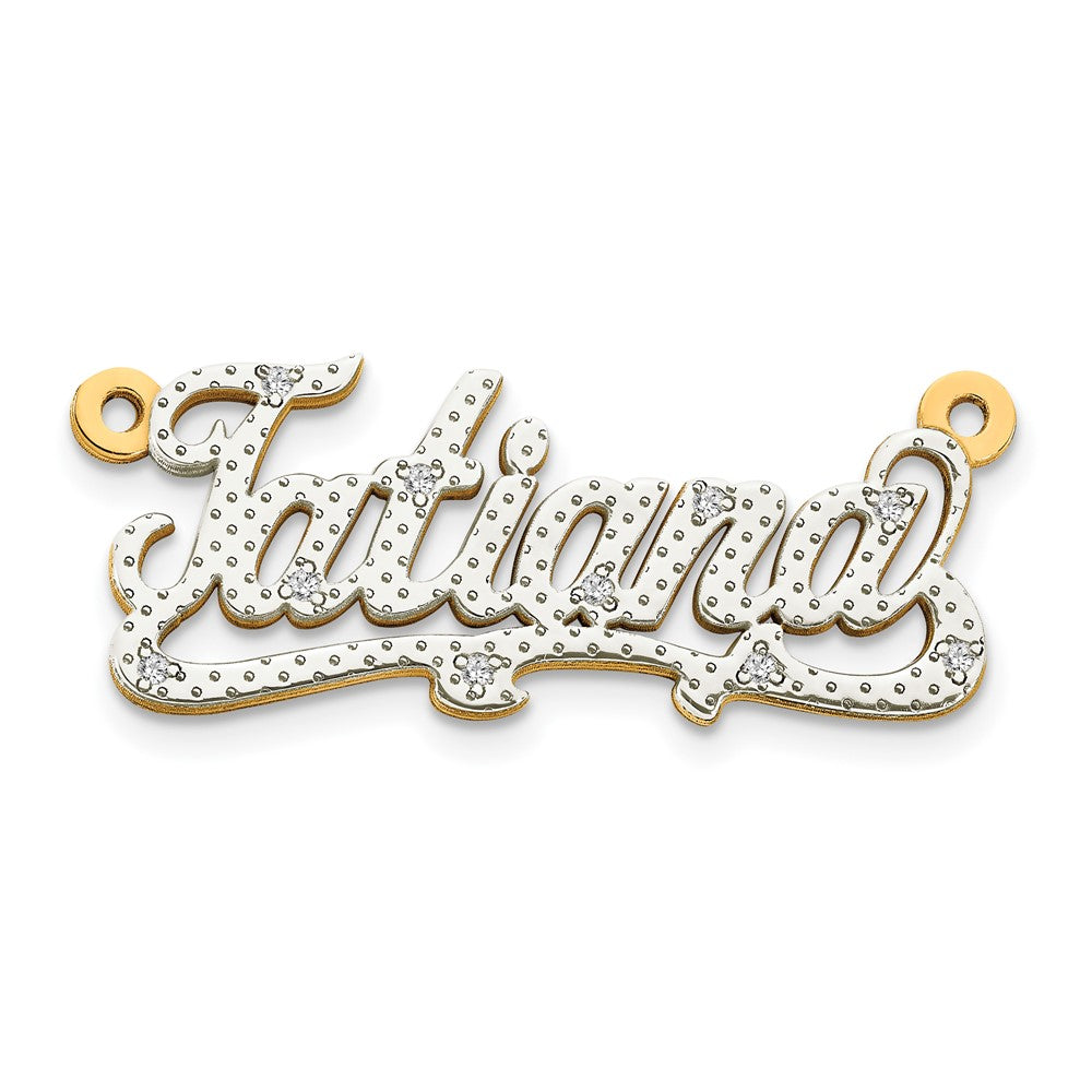 14k Yellow Gold and Rhodium 3D Diamond Name Plate, 0.05 ct, 2.04 g