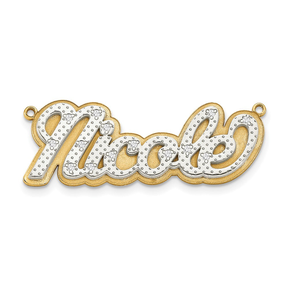 14k Yellow Gold and Rhodium 3D Diamond Name Plate, 0.05 ct, 2.14 g