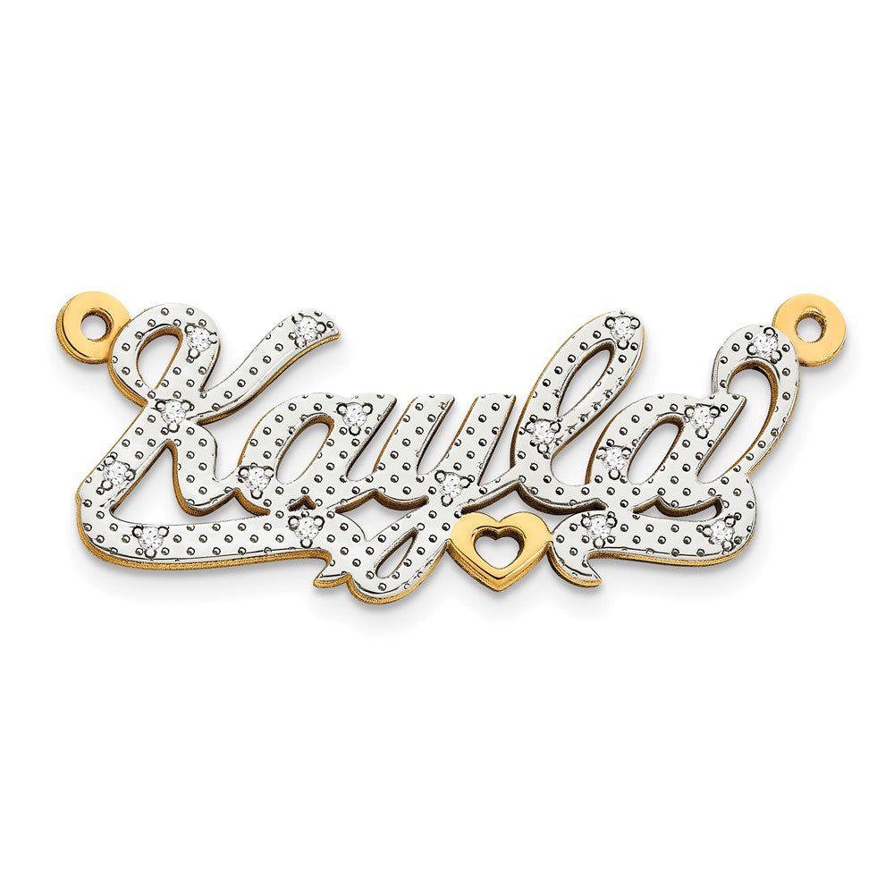 14k Yellow Gold and Rhodium 3D Diamond Name Plate, 2.61 g