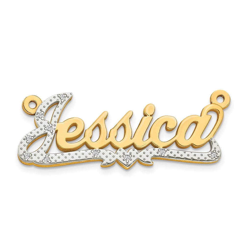 14k Yellow Gold and Rhodium 3D Diamond Name Plate, 0.04 ct