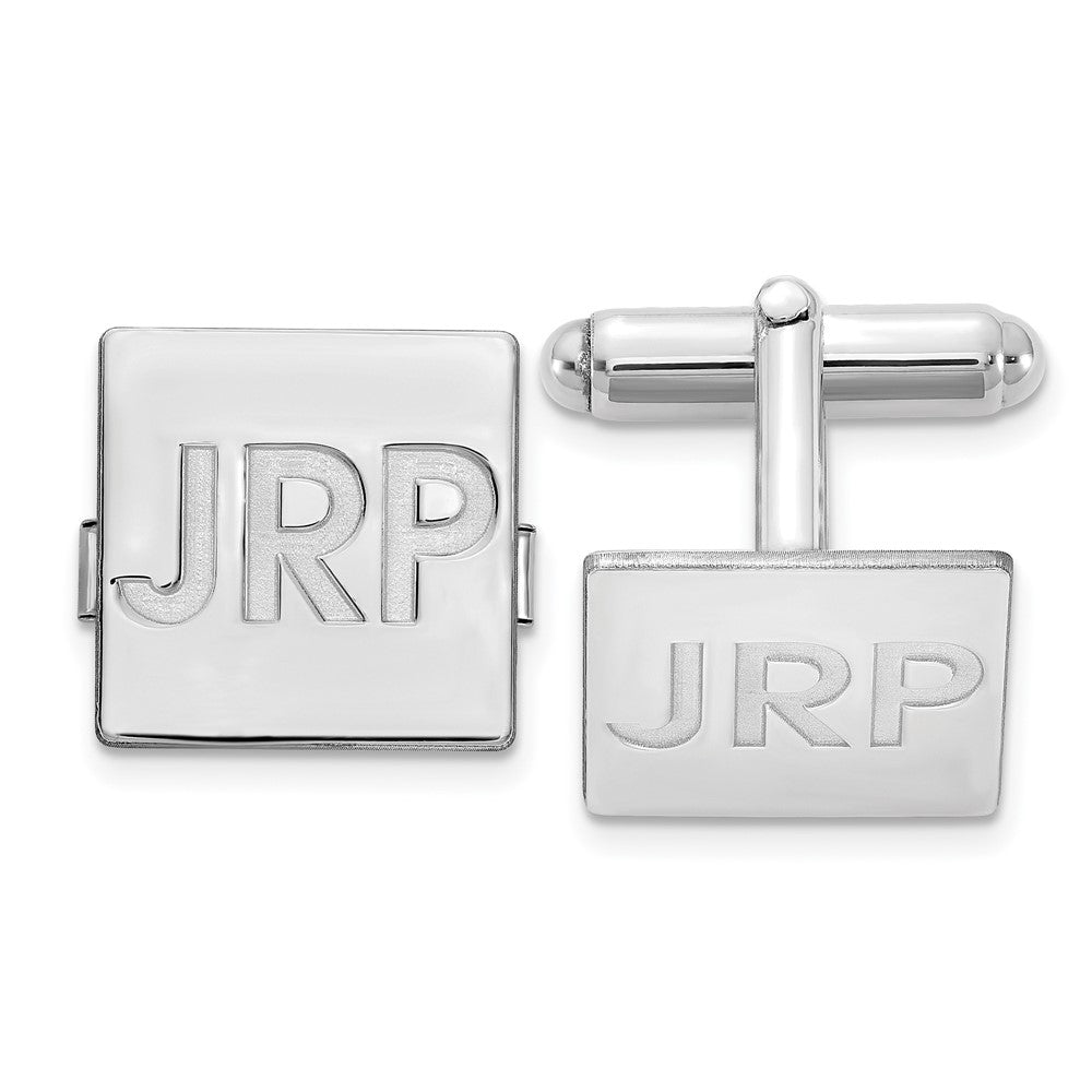 SS/Rhodium-plated Recessed Letter Square Monogram Cuff Link