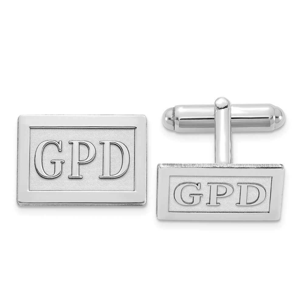 SS/Rhodium-plated Raised Letter Rectangle Monogram Cuff Link