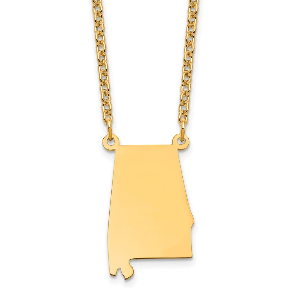 Sterling Silver/Gold-plated Alabama State Necklace, 18 x 14 mm