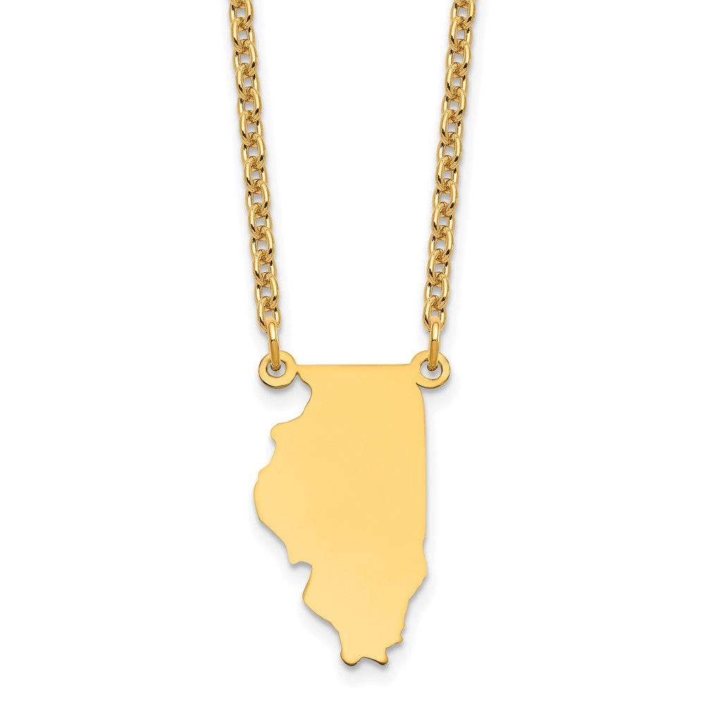 Sterling Silver/Gold-plated Illinois State Necklace, 18 x 13 mm