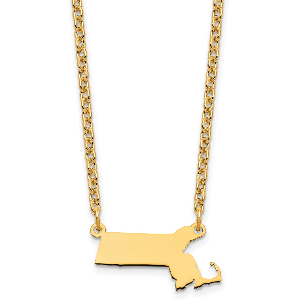 Sterling Silver/Gold-plated Massachusetts State Necklace, 18 x 21 mm