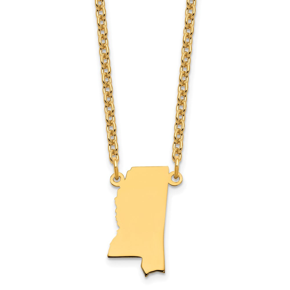 Sterling Silver/Gold-plated Mississippi State Necklace, 18 x 13 mm