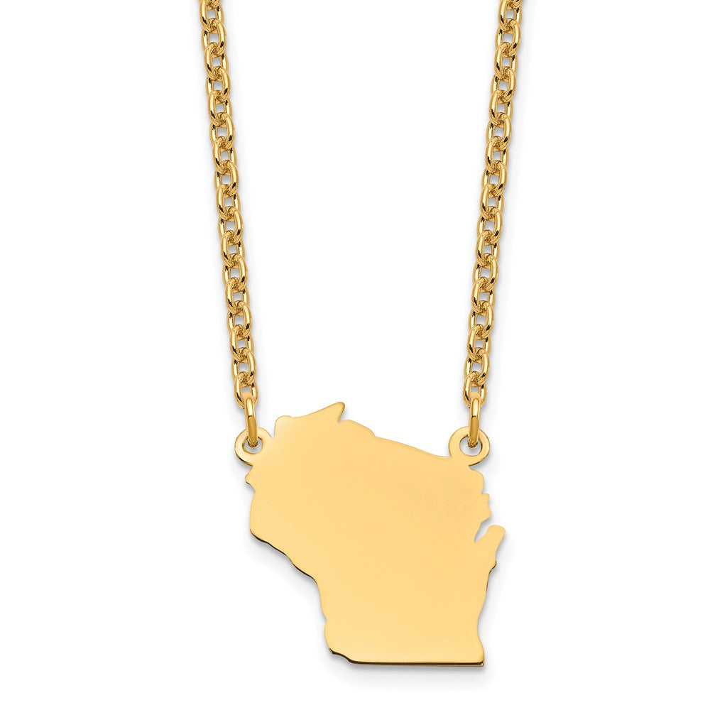 Sterling Silver/Gold-plated Wisconsin State Necklace, 18 x 17 mm