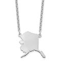 Sterling Silver/Rhodium-plated Alaska State Necklace, 18 x 20 mm
