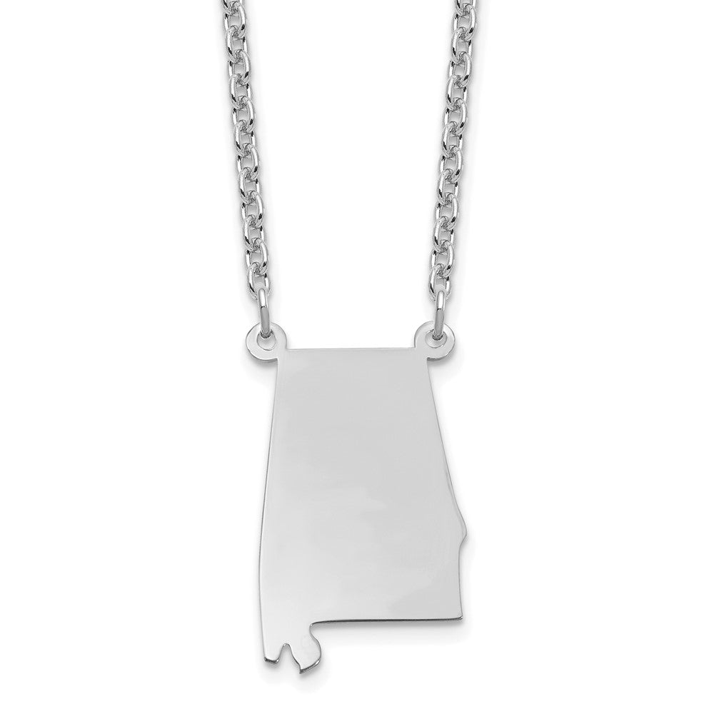 Sterling Silver/Rhodium-plated Alabama State Necklace, 18 x 14 mm