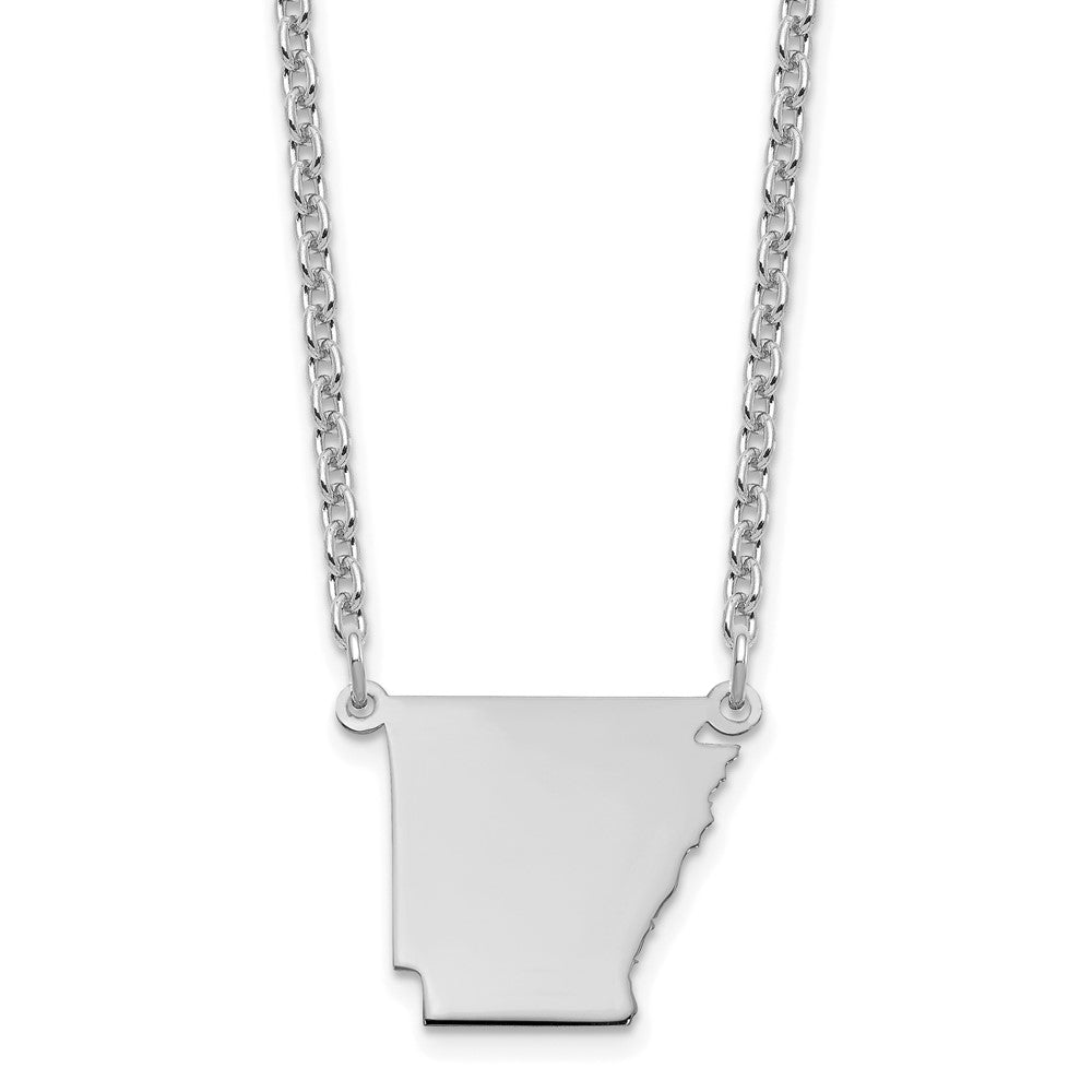 Sterling Silver/Rhodium-plated Arkansas State Necklace, 18 x 19 mm