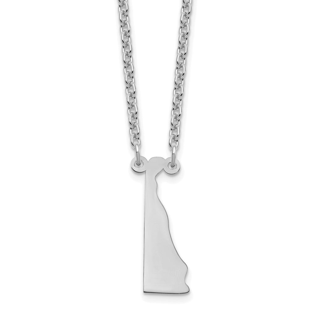 Sterling Silver/Rhodium-plated Delaware State Necklace, 18 x 9 mm