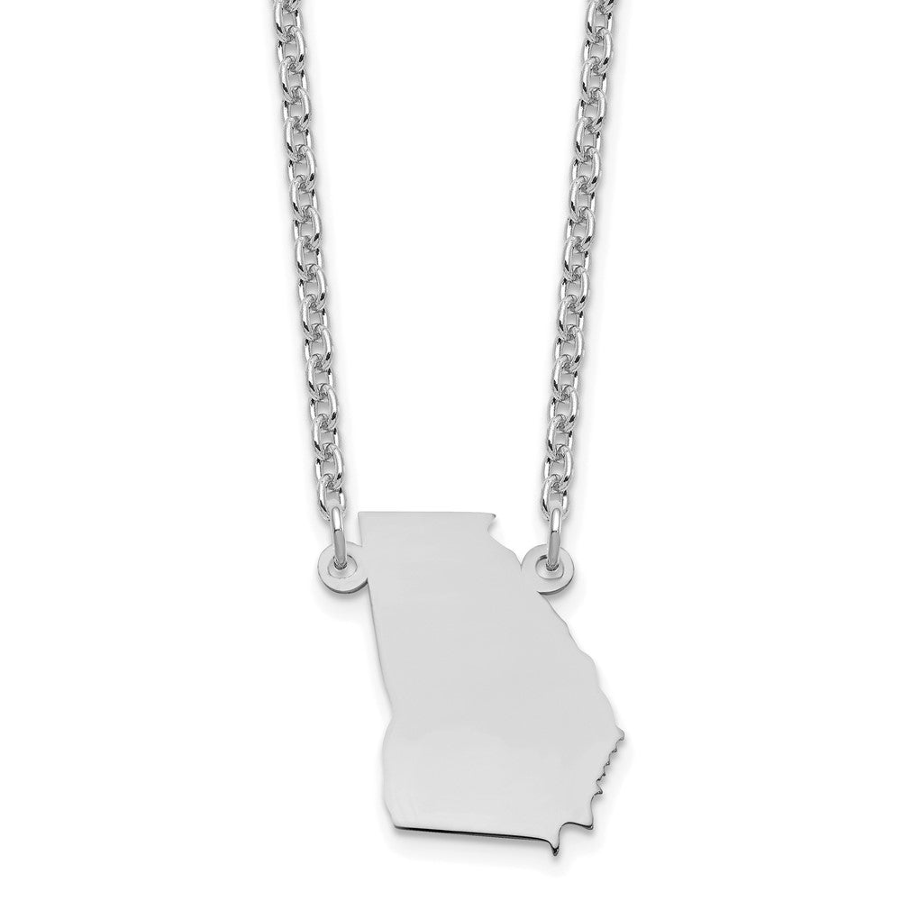 Sterling Silver/Rhodium-plated Georgia State Necklace, 18 x 15 mm