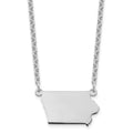 Sterling Silver/Rhodium-plated Iowa State Necklace, 18 x 21 mm