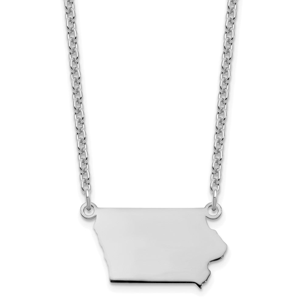 Sterling Silver/Rhodium-plated Iowa State Necklace, 18 x 21 mm