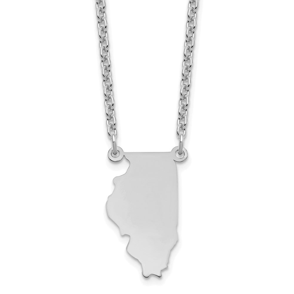 Sterling Silver/Rhodium-plated Illinois State Necklace, 18 x 13 mm