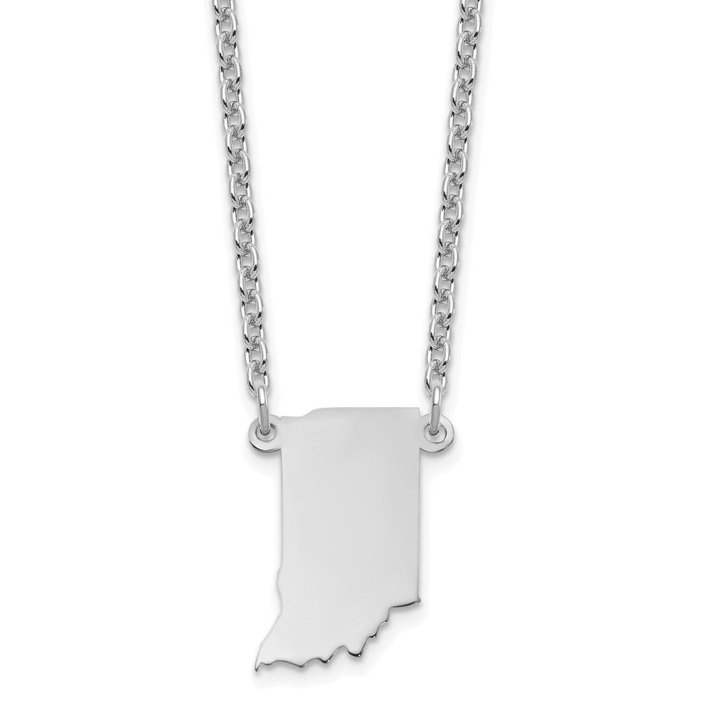 Sterling Silver/Rhodium-plated Indiana State Necklace, 18 x 13 mm
