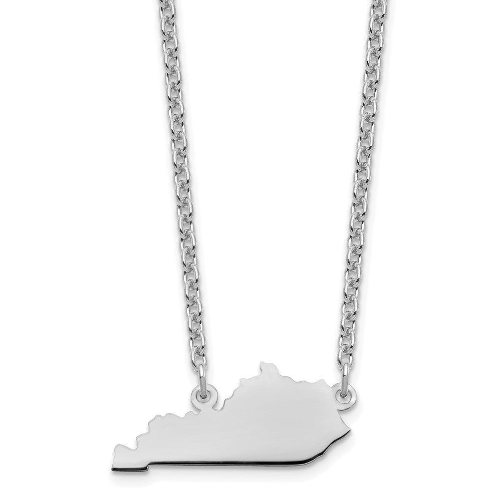 Sterling Silver/Rhodium-plated Kentucky State Necklace, 18 x 22 mm