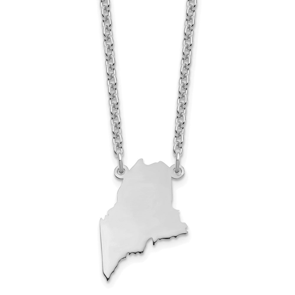 Sterling Silver/Rhodium-plated Maine State Necklace, 18 x 15 mm