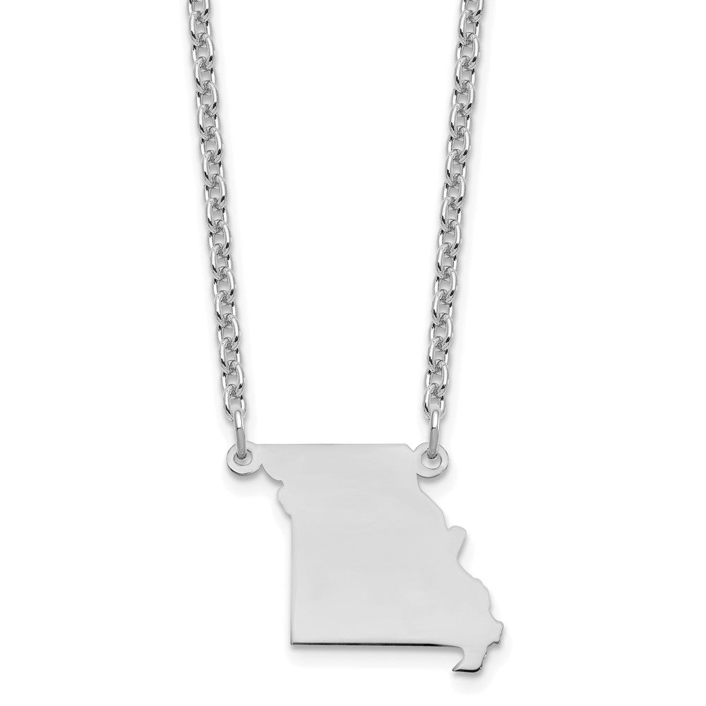 Sterling Silver/Rhodium-plated Missouri State Necklace, 18 x 20 mm