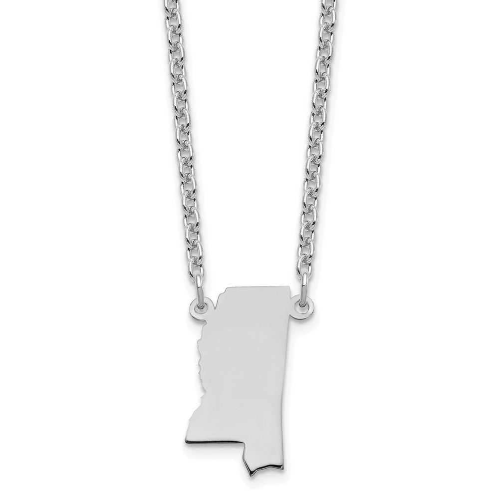Sterling Silver/Rhodium-plated Mississippi State Necklace, 18 x 13 mm