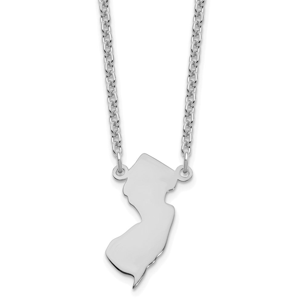 Sterling Silver/Rhodium-plated New Jersey State Necklace, 18 x 13 mm