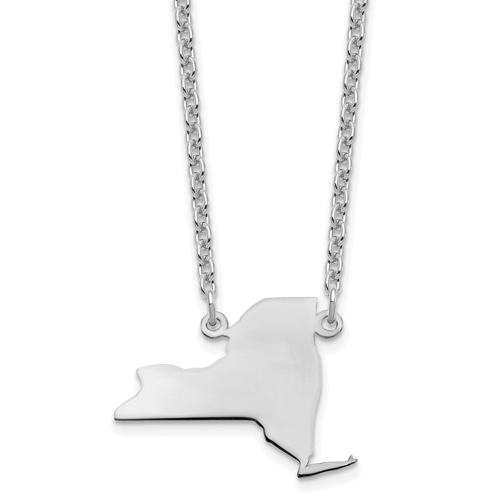 Sterling Silver/Rhodium-plated New York State Necklace, 18 x 22 mm