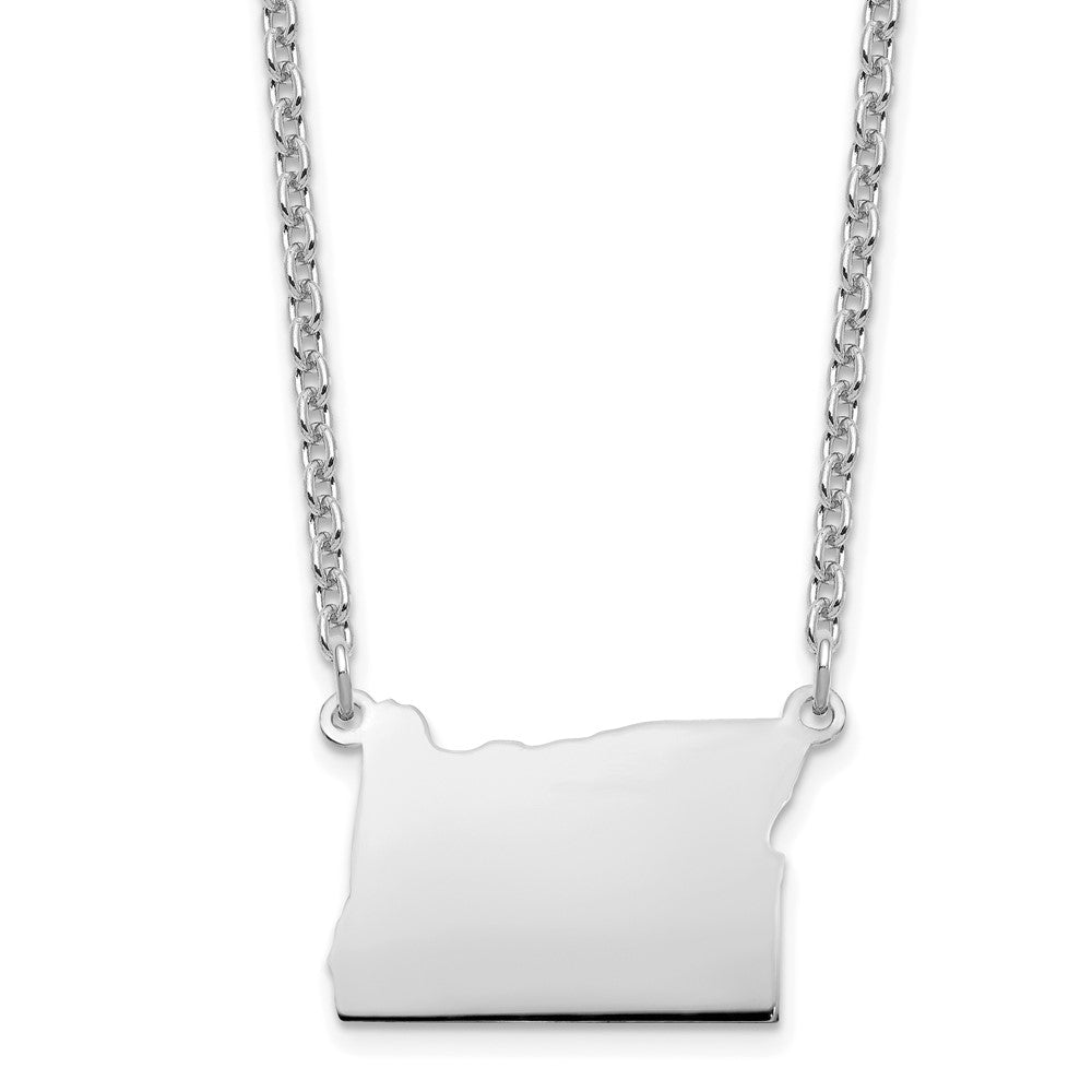 Sterling Silver/Rhodium-plated Oregon State Necklace, 18 x 21 mm
