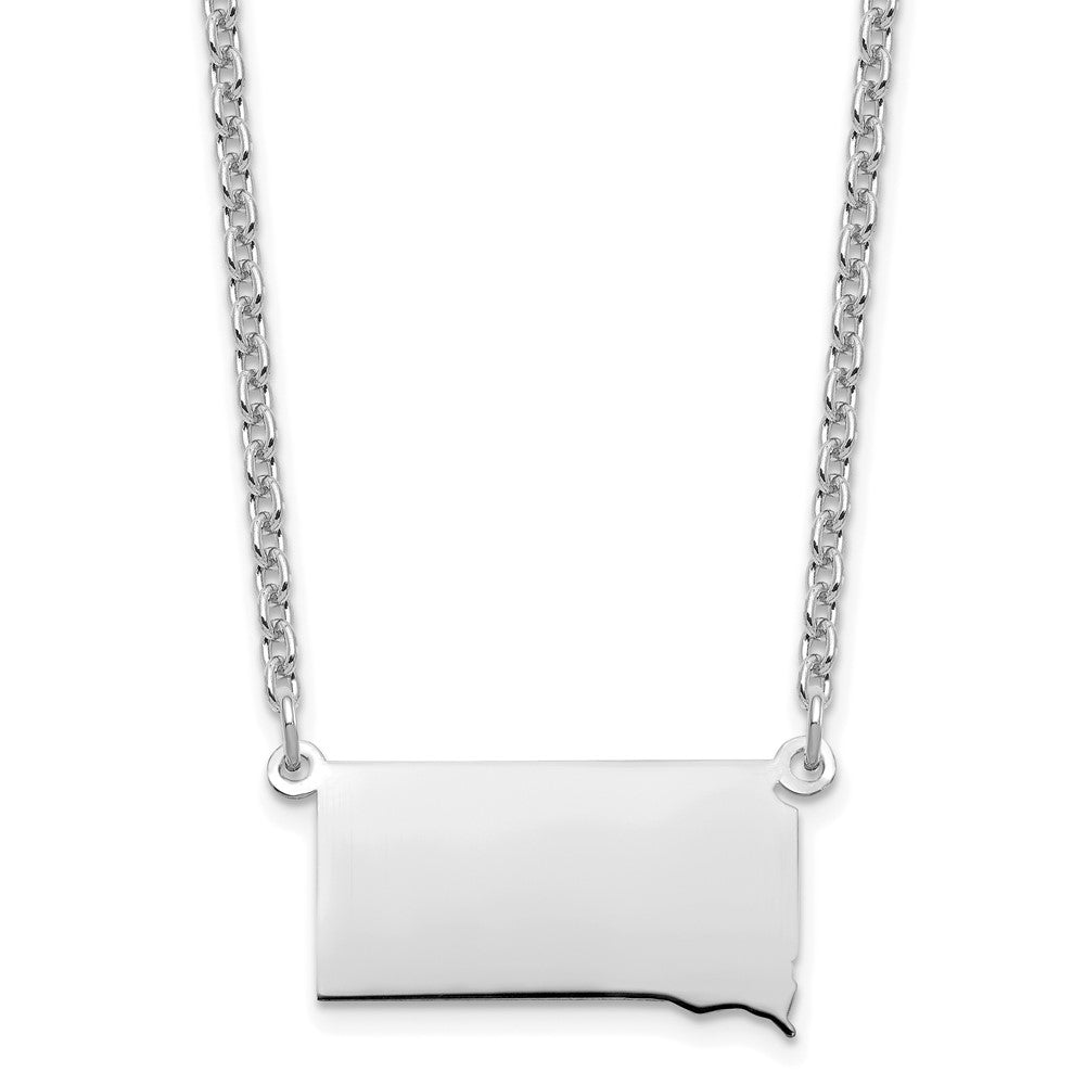 Sterling Silver/Rhodium-plated South Dakota State Necklace, 18 x 24 mm