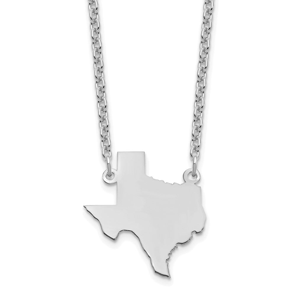 Sterling Silver/Rhodium-plated Texas State Necklace, 18 x 18 mm