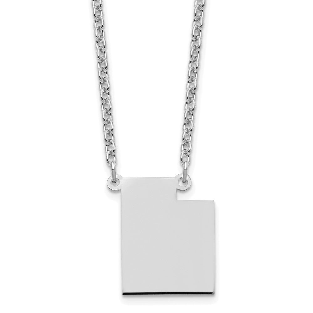 Sterling Silver/Rhodium-plated Utah State Necklace, 18 x 15 mm