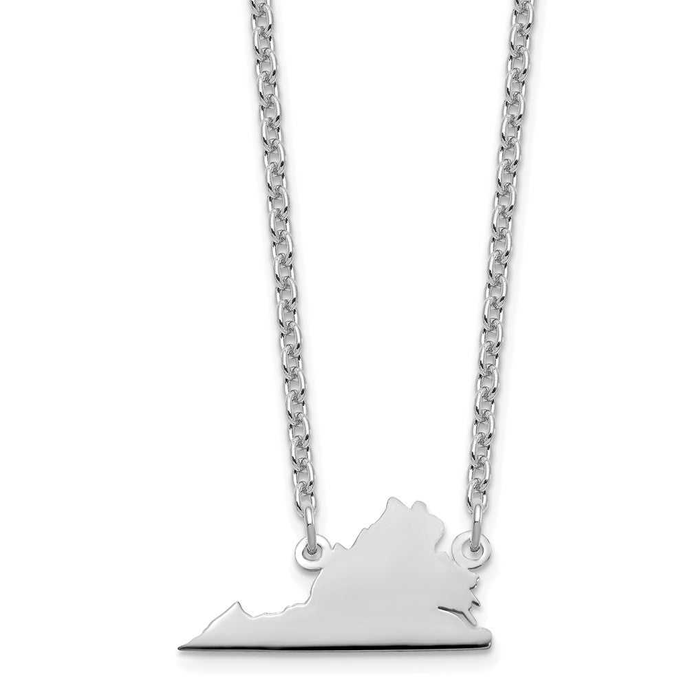 Sterling Silver/Rhodium-plated Virginia State Necklace, 18 x 20 mm