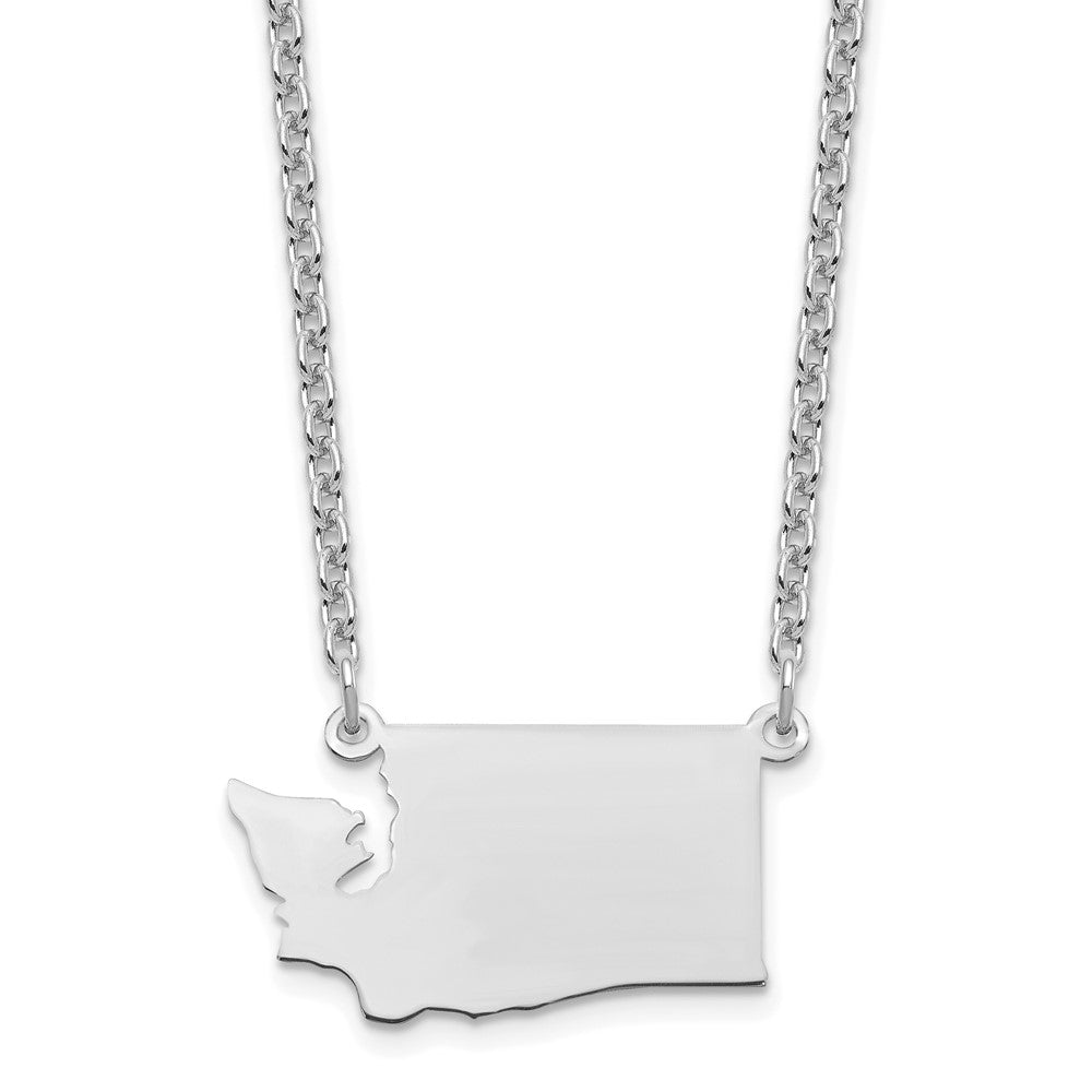 Sterling Silver/Rhodium-plated Washington State Necklace, 18 x 24 mm