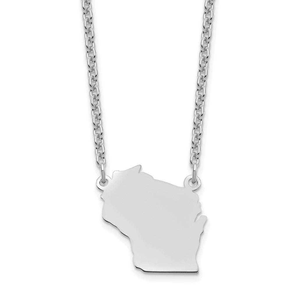 Sterling Silver/Rhodium-plated Wisconsin State Necklace, 18 x 17 mm