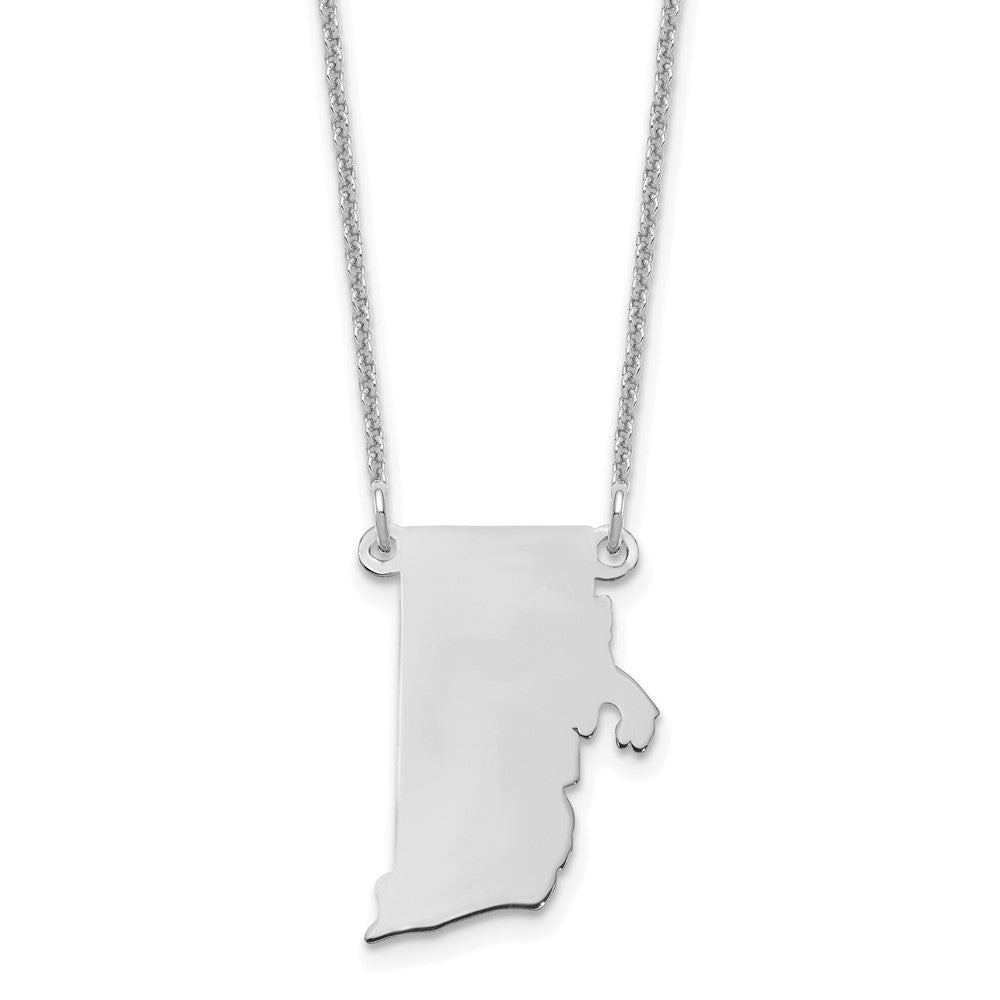 Sterling Silver/Rhodium-plated Rhode Island State Necklace, 18 x 16 mm