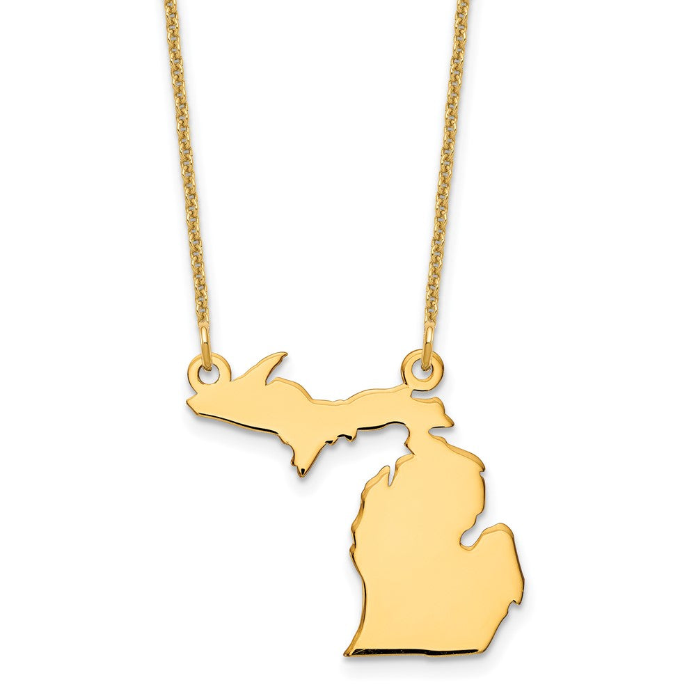 14KY Michigan State Necklace, 18 x 11 mm