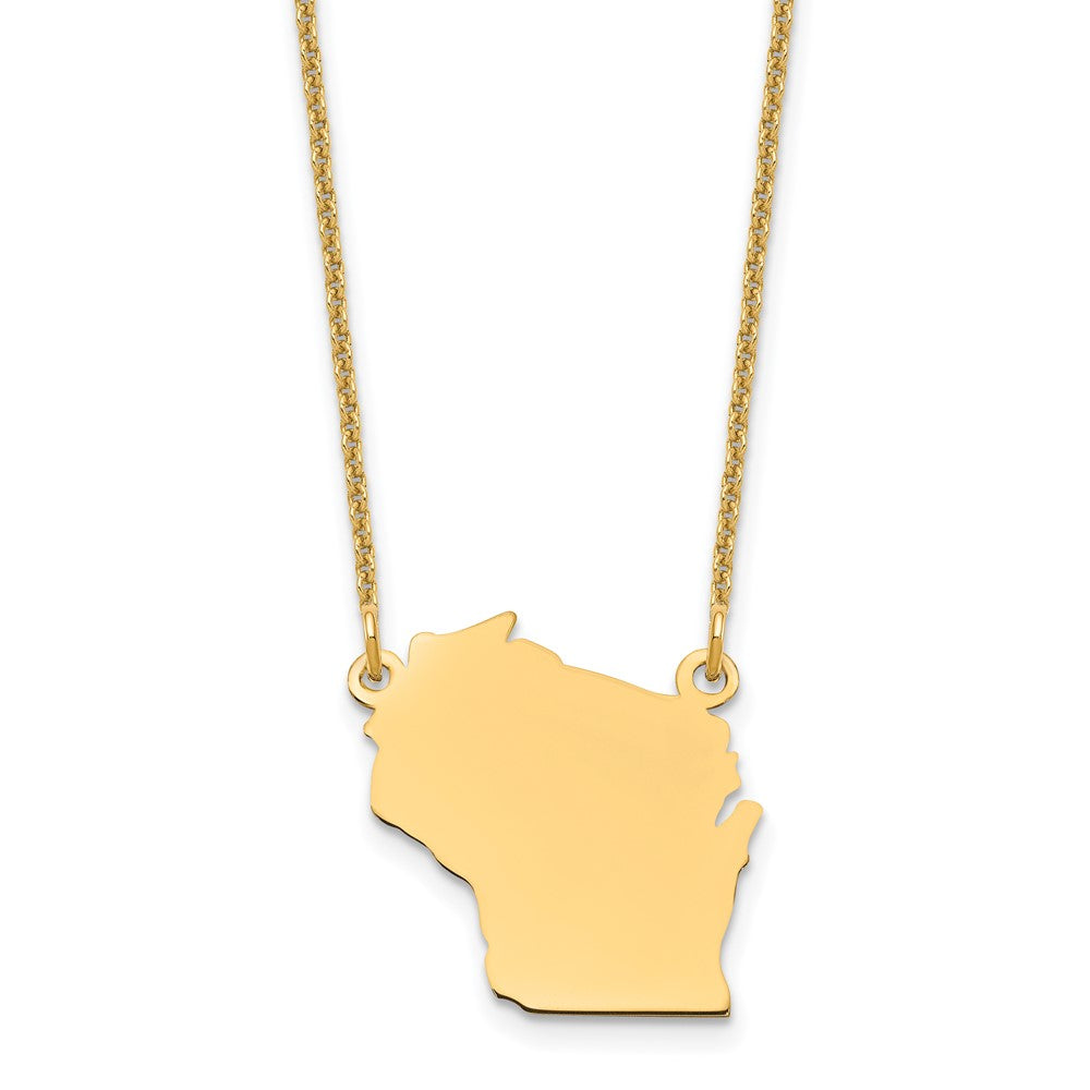 14KY Wisconsin State Necklace, 18 x 16.3 mm