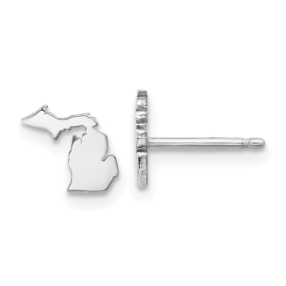 Sterling Silver/Rhodium-plated Michigan State Earrings, 8.03 x 6.25 mm
