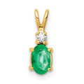 14k 6x4mm Oval Emerald and VS Diamond Pendant, 0.44 ct, 13 x 5 mm