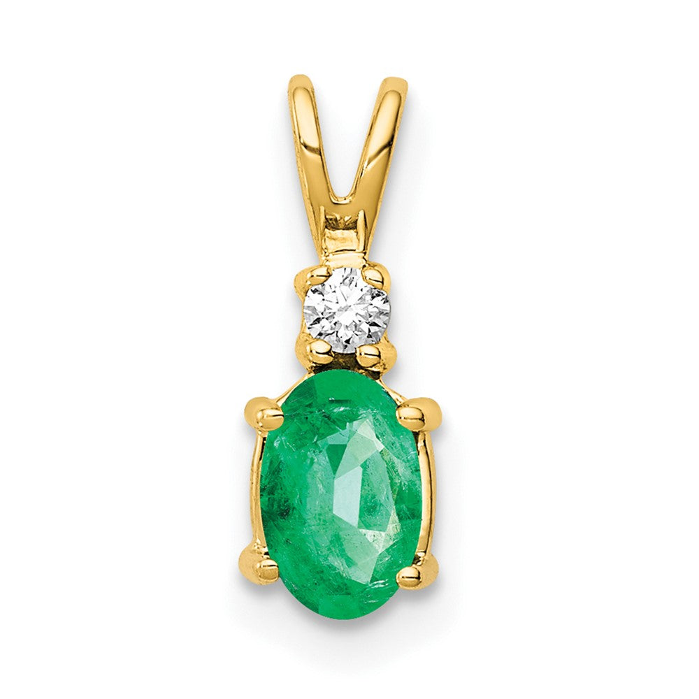14k 6x4mm Oval Emerald and AA Diamond Pendant, 0.44 ct, 13 x 5 mm