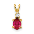14k 6x4mm Oval Ruby and A Diamond Pendant, 0.62 ct, 13 x 5 mm